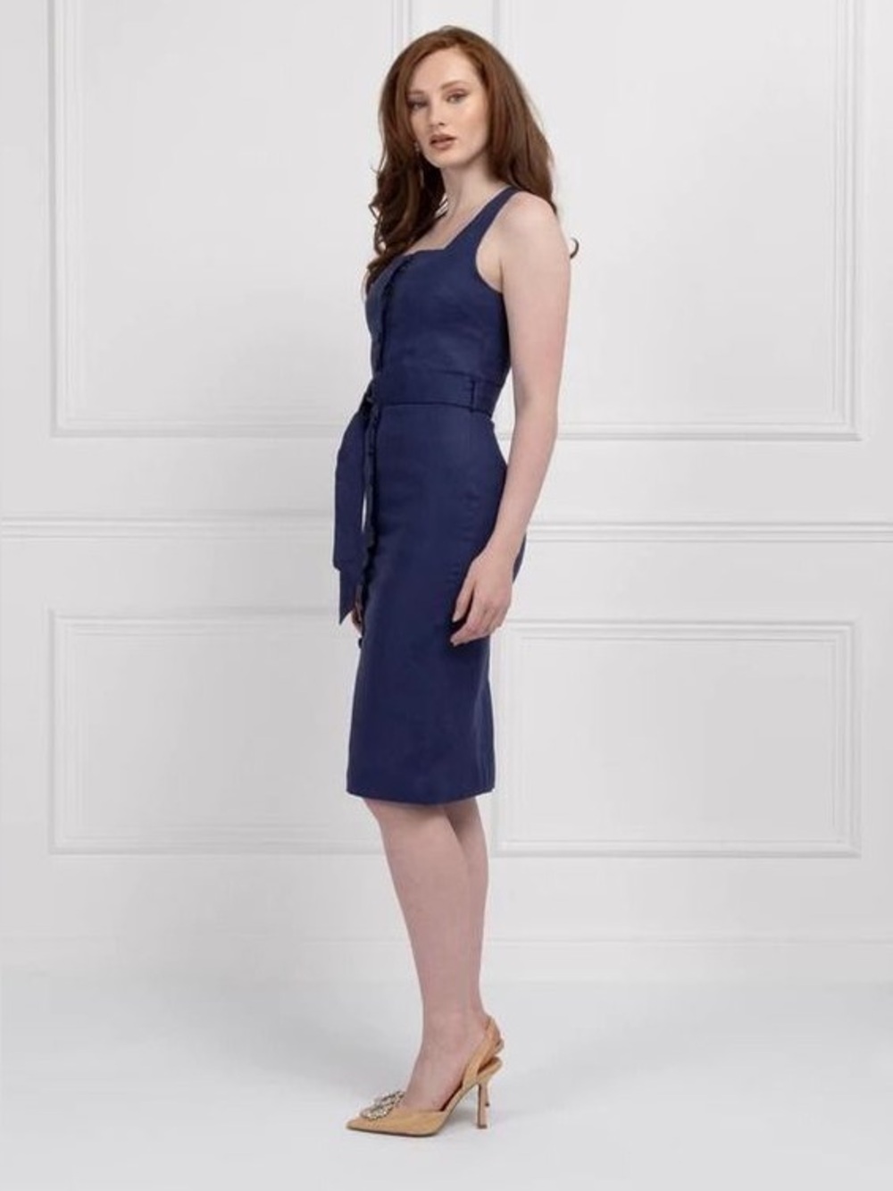 Aavelle RARE navy linen dress-Size Small